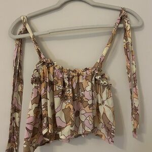 For Love And Lemons Floral Pink and Tan Crop Top
